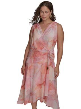 Donna Karen New York DKNY Apricot Peach V Neck Dress Formal Event Plus Size 18W